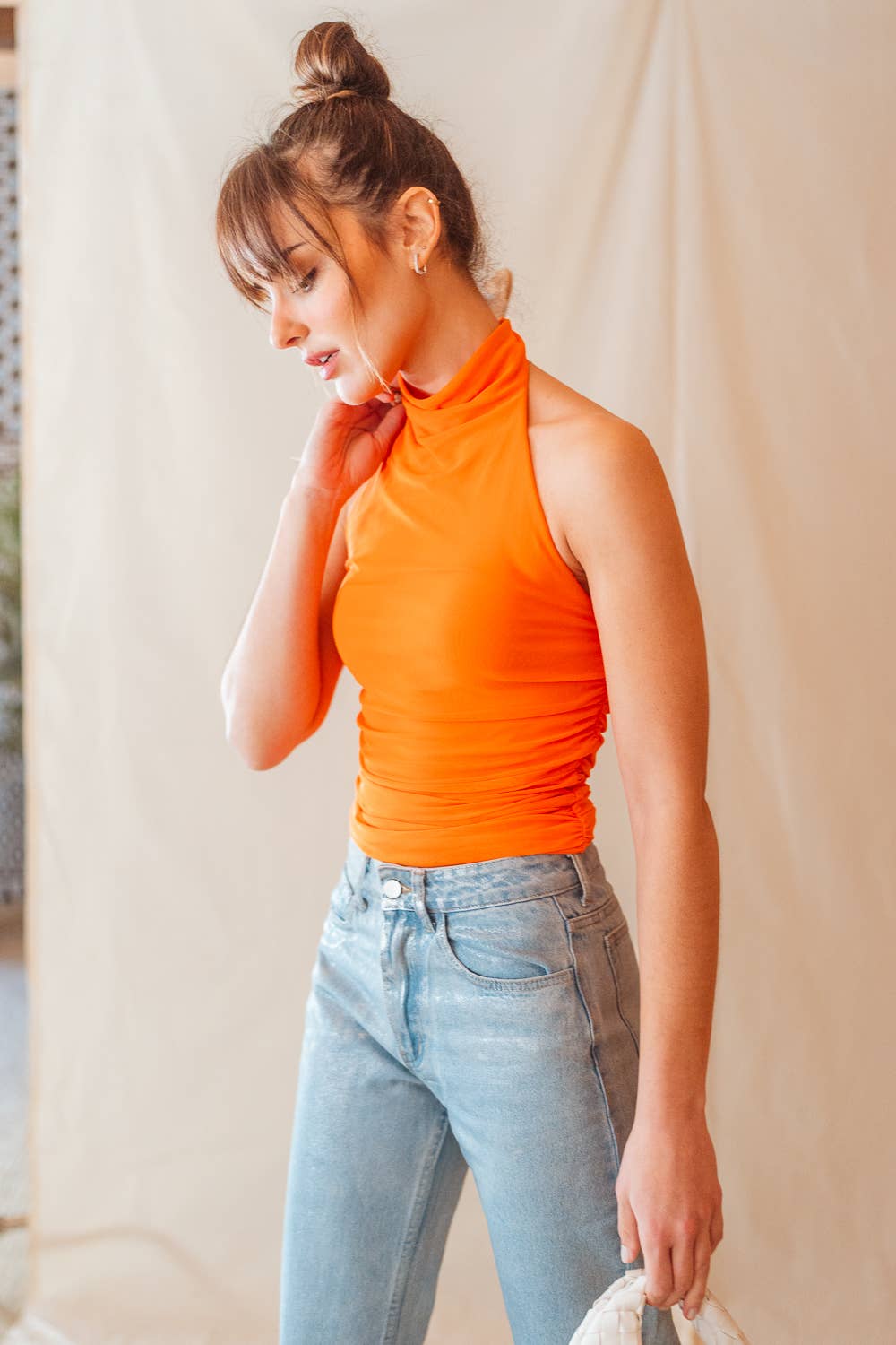 Fore Collection - Wholesale Knit Top - Women's - Mock Neck Sleeveless Slinky Top  - TD4842FO27