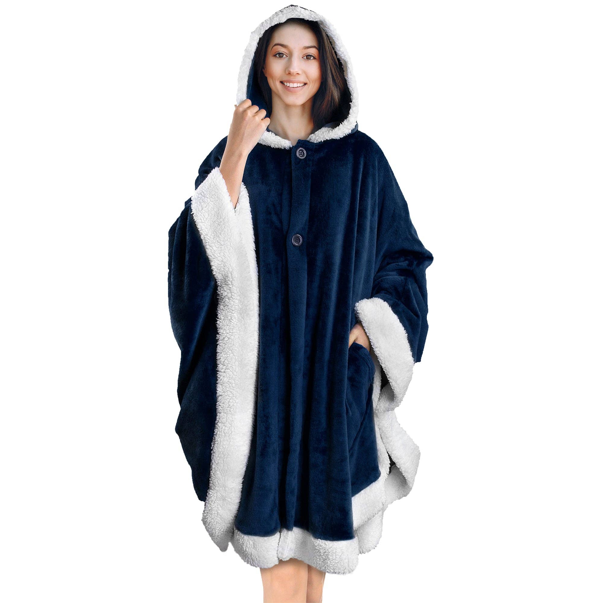 Pavilia – wholesale Poncho – Women's – Angel Wrap Hoodie Sherpa Poncho Blanket85