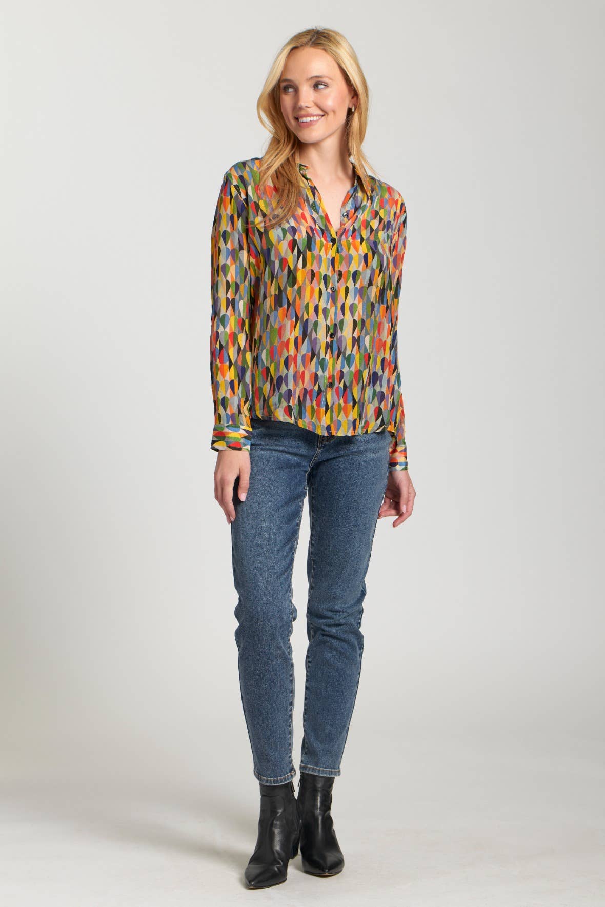 Vert olive Multi Chemise à manches retroussables - Vert olive multicolore en vente sur Faire1