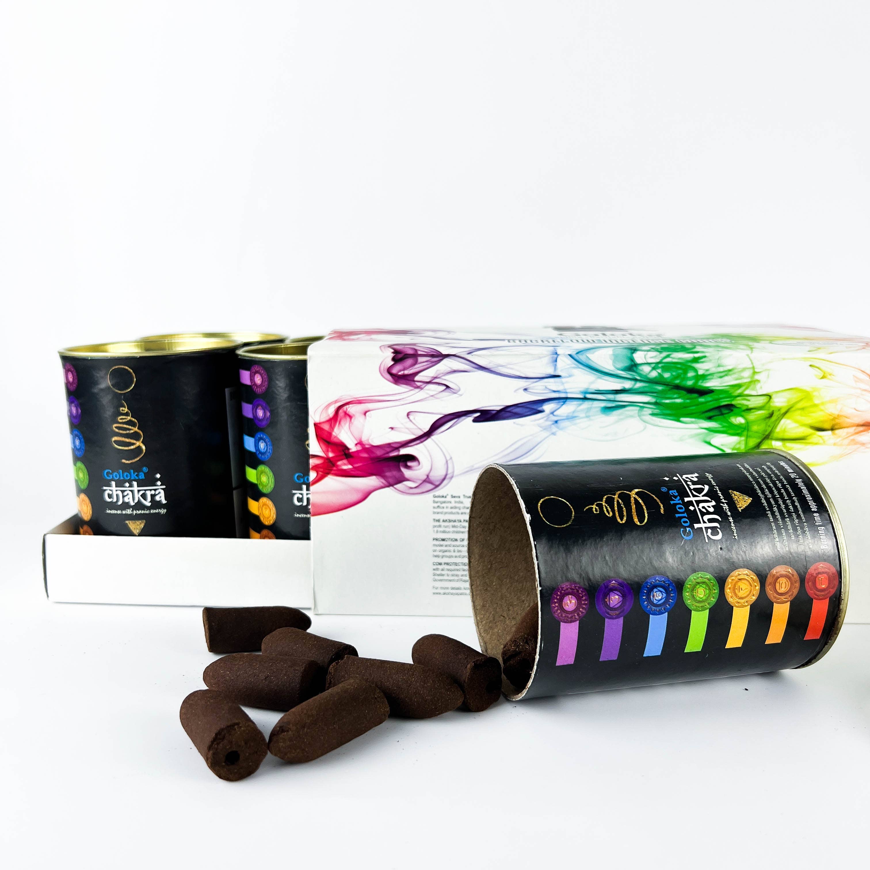 GREENROOTS USA LLC - Vendita all'ingrosso Incensi - Coni di incenso Goloka Chakra Backflow, confezione da 24 coni, confezione da 65