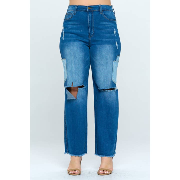 Plus Størrelse Højhuset Lige Jean Side Pocket Med DH2027X for engroshandel hos Blue Turtle