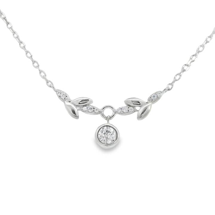 Delicado collar de hojas de plata 925 rodiada con circonitas. para venta al por mayor de Impala