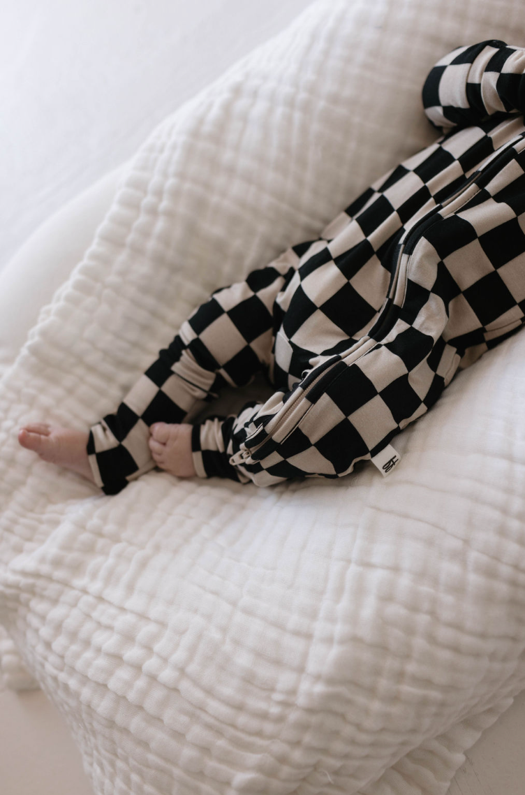 Forever French Baby - Wholesale Sleepsuit - Baby - Bamboo Zip Pajamas | Black Checkerboard0