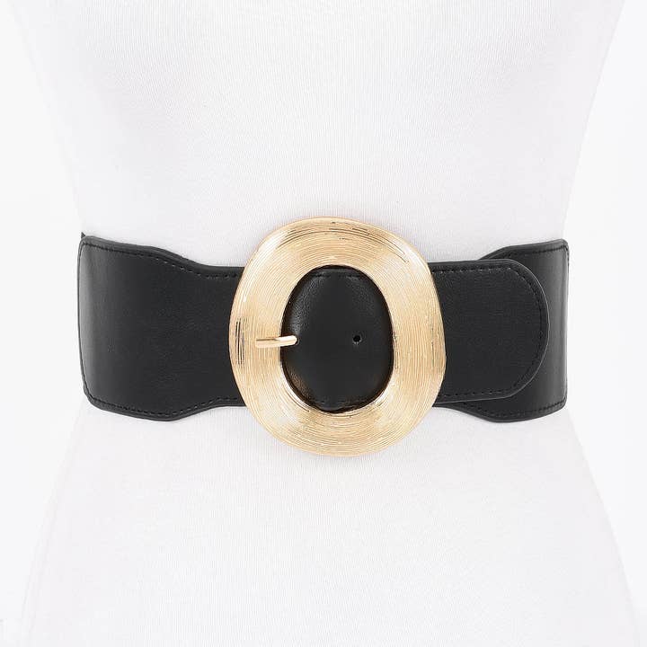 3AM BY H&D ACCESSORIES - Wholesale Belt - Women's - Wide Metal Round Buckle Stretch Belt