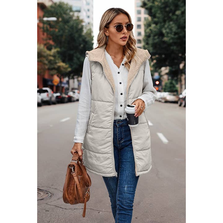 Supreme Fashion - Wholesale Outerwear Vest - Women's - Faux Fur Strip Zipper Front Open Pockets Coat