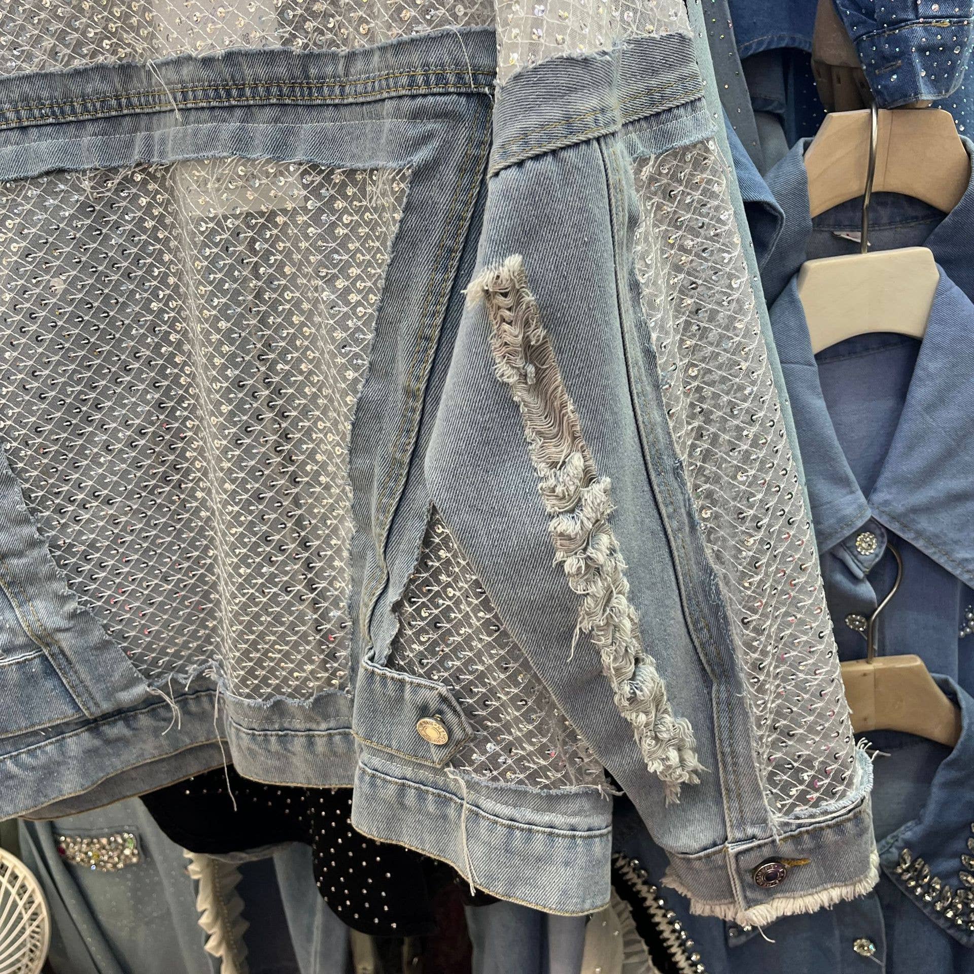 PEACH ACCESSORIES - Wholesale Spijkerjack/spijkerjas - Dames - Glamoureus Pailletten Kant Spijkerjack DNM044