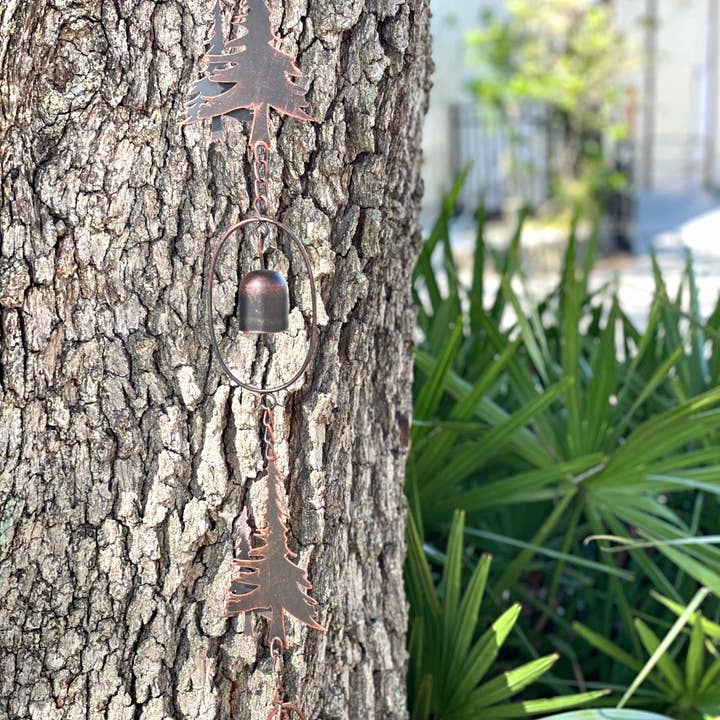 Zeckos - Wholesale Outdoor Ornament/Decor - 70-Inch Metal Rain Chain with 5 Forest Tree Silhouettes & Zen Bells, 3.25-Inch Diameter, Decorative and Functional Downspout Alternative7