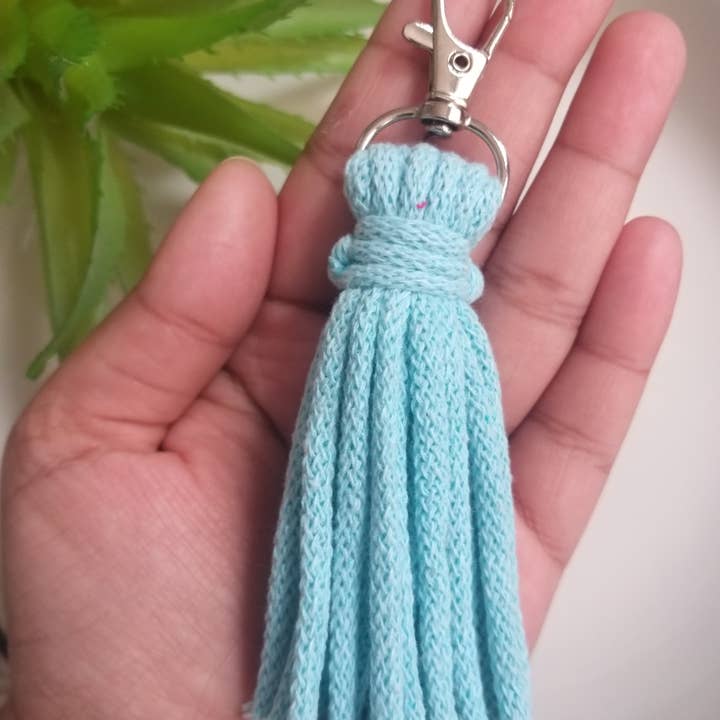 LIGHT BLUE TASSEL KEYRING for wholesale by ARTESANIA