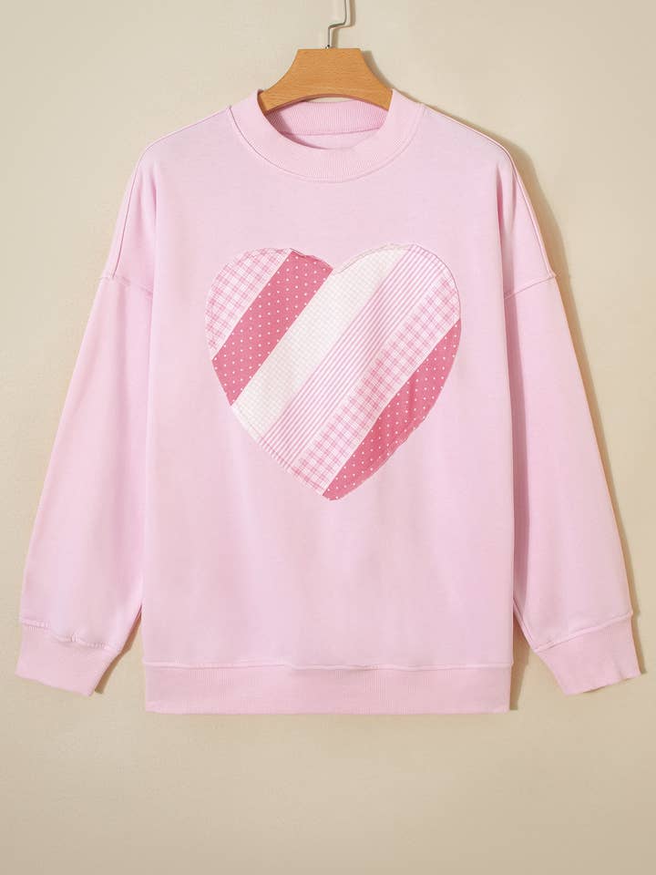 Heart Patchwork Drop Shoulder Oversize Sweatshirt for wholesale by PRETTY BASH