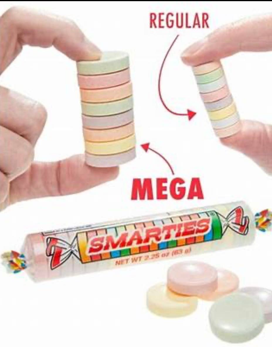O'Shea's Candies Sweet Shop - Wholesale Hard Candy - Nostalgic 1949 ORIGINAL MEGA Smarties Rolls 24CT Display Box3