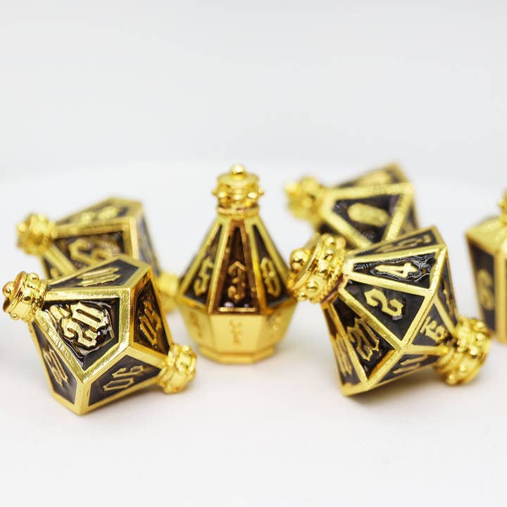 Foam Brain Games - Wholesale Dice - Moonlit Lantern: Golden Earthen Flame - Metal RPG Dice Set6