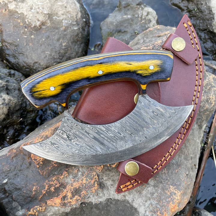 Titan International - Wholesale Kitchen/Utility Knife - DAMASCUS STEEL ALASKAN ULU KNIFE TK-035