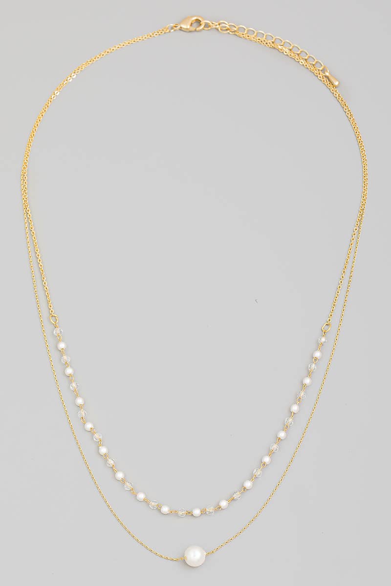 G Dainty Layered Chain Pearl Bead Charm Necklace for wholesale on Faire2