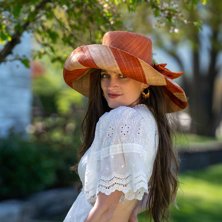 Shebobo - Wholesale Straw Hat - Women's - Audrey 5" & 7" Wide Brim Big Bow Stripe Straw Sun Hats9