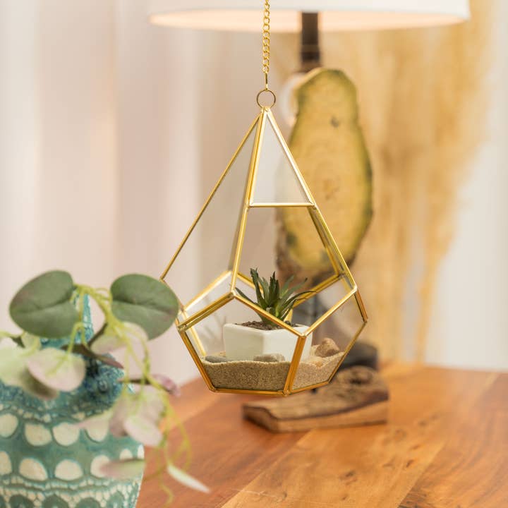 Portofino International Trading, USA - Wholesale Terrarium - Geometric Gold Teardrop Terrarium Display 9.5"1