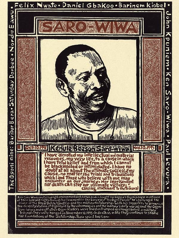 Saro-Wiwa (Manifesto) per la vendita all'ingrosso da parte di Ricardo Levins Morales Art Studio