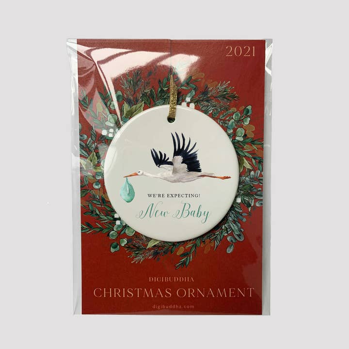 Digibuddha - Wholesale Ornament - Stork Expecting Ceramic Ornament Pregnancy Announcement