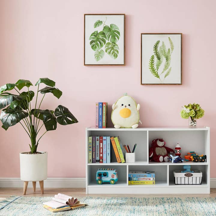 White Wooden Toy Organizer and Bookshelf 5 Section Kid Storage for wholesale on Faire5