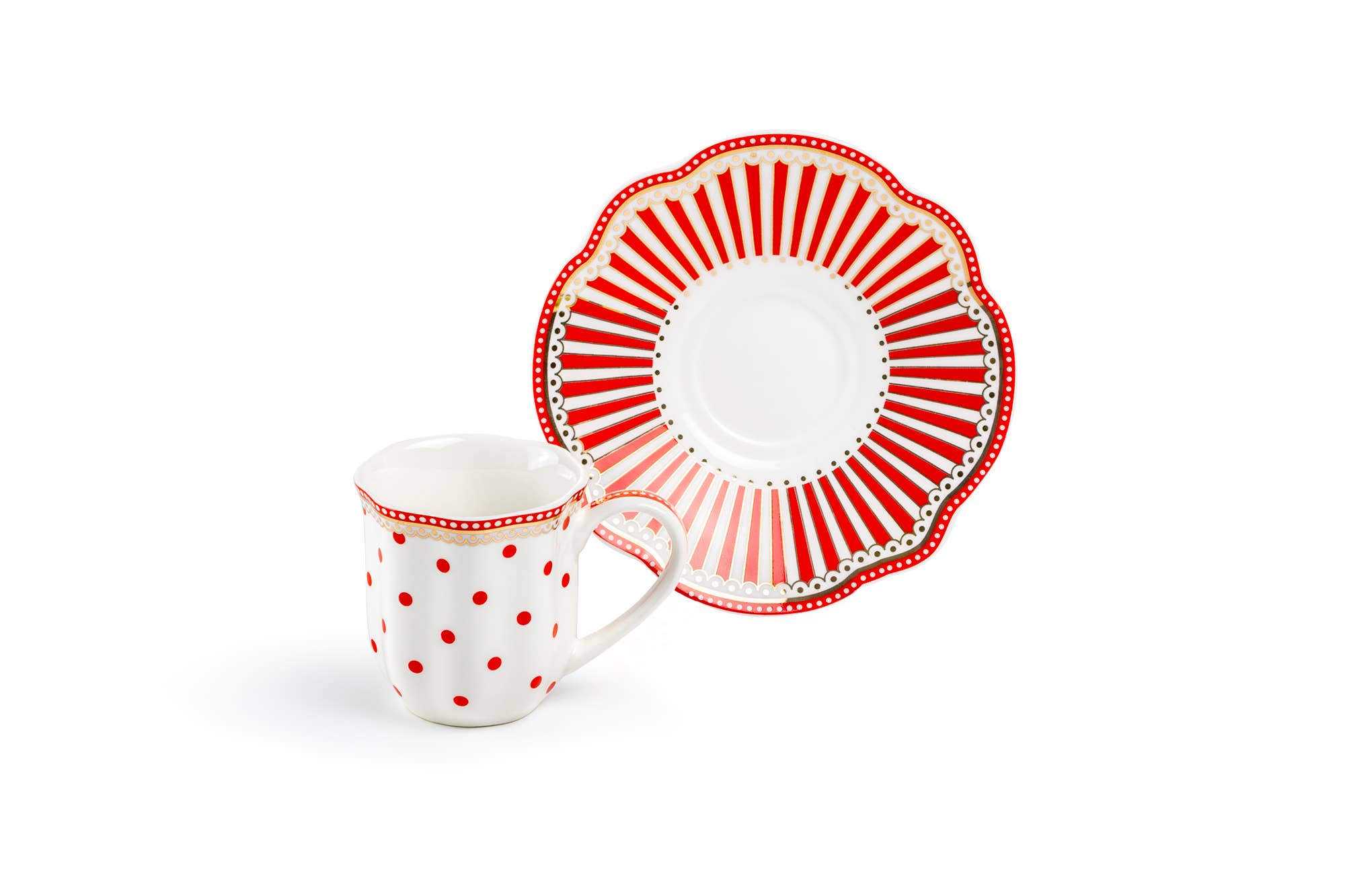 Grace Teaware - Wholesale Coffee/Tea Cup - Red Josephine Stripes and Dots 2oz Espresso Cups and Saucers6