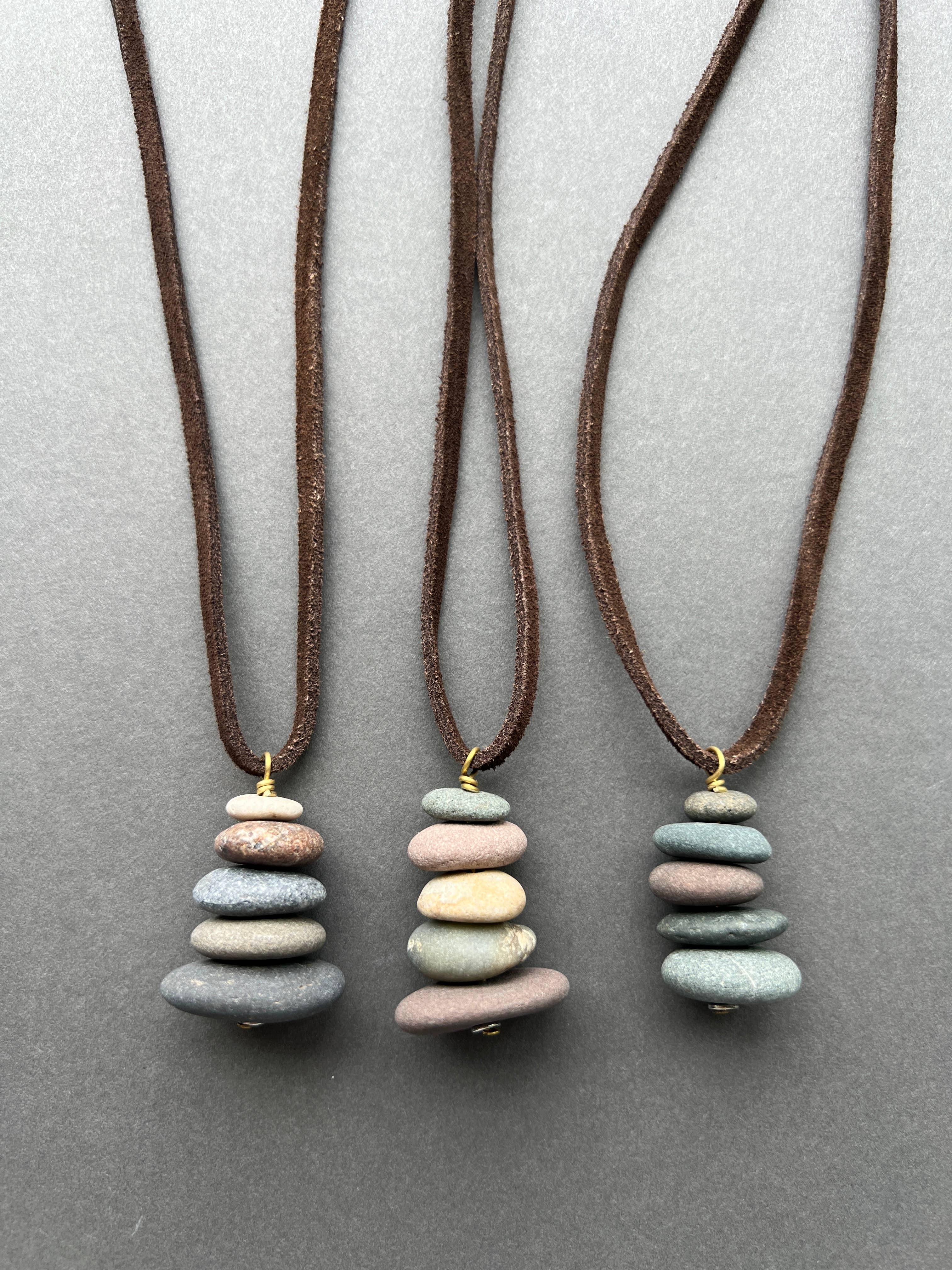Generosity Company - Wholesale Pendant/Charm Necklace -  Lake Stone Cairn Charm Necklace (Leather)4