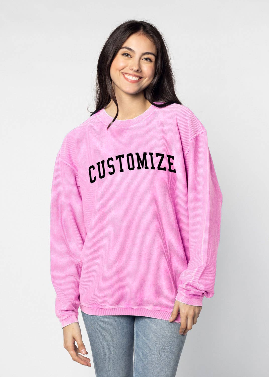 chicka-d – Großhandel Sweatshirt mit Grafikdruck – Damen – Die originale Custom Graphic Corded Crew, Collegiate Arc38