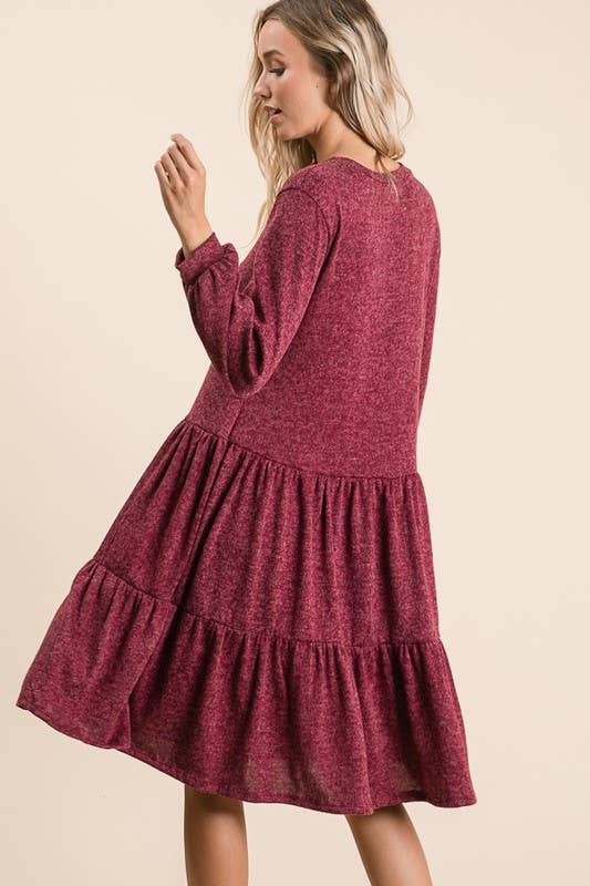 Reborn J - Wholesale Dress - Women's - Puff Sleeve Flowy Tiered Midi Dress5