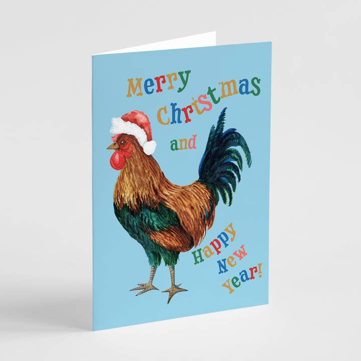 Chicken Santa Hat Christmas Card – Farm Holiday Greeting for wholesale by Ritzy Rose