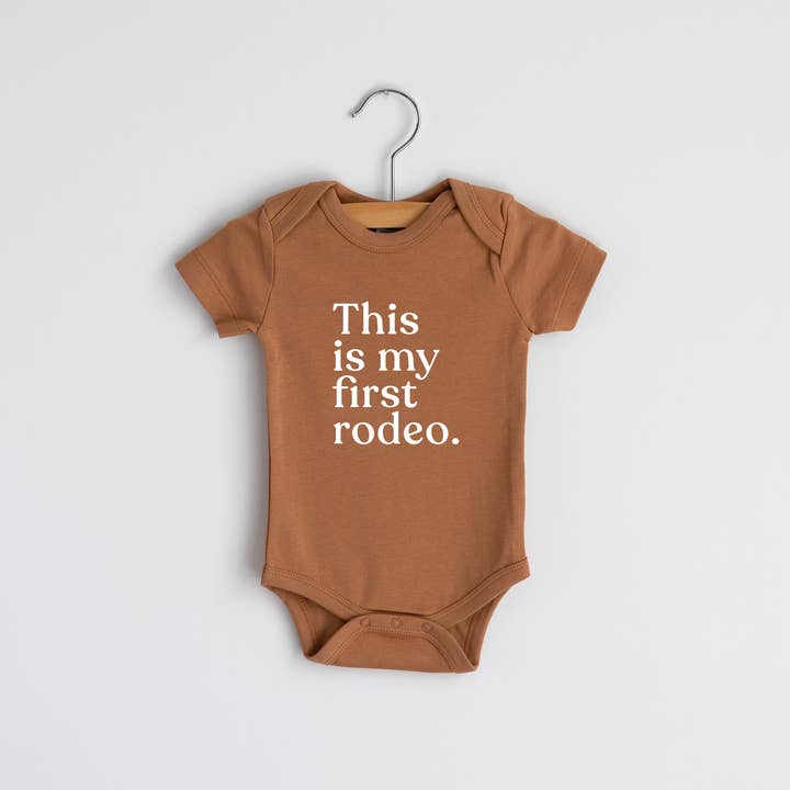 Gladfolk - Wholesale Bodysuit (Non-Footed) - Baby - Camel Organic This Is My First Rodeo Modern Baby Bodysuit