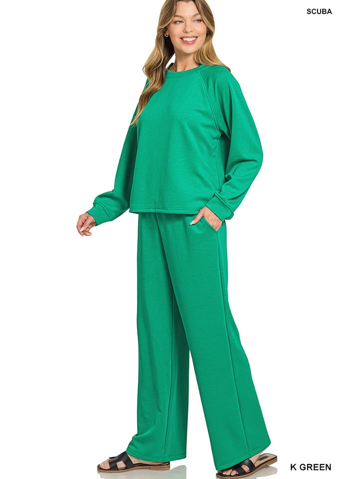 42POPS - Wholesale Lounge Set - Women's - ..1028 Scuba Crewneck Pullover & Pants 2 Piece Set SI-28412