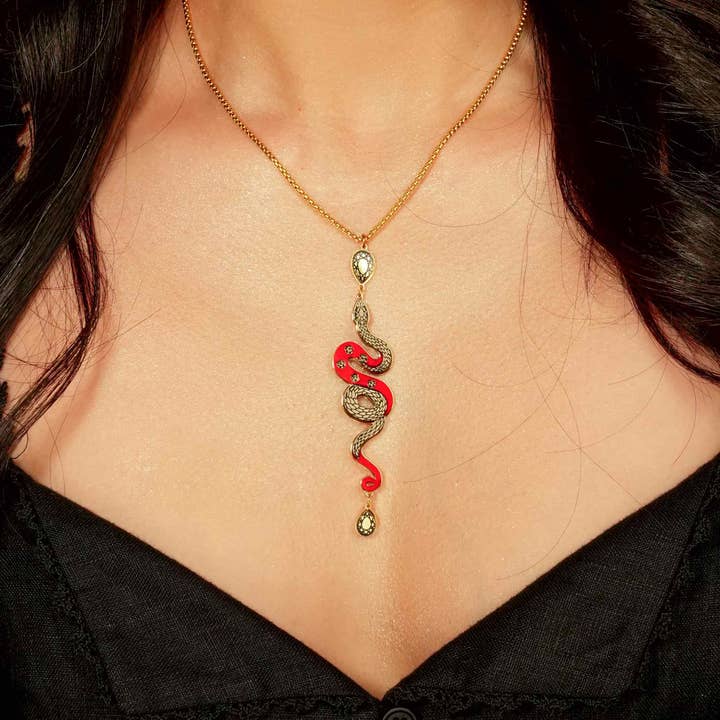 MEDUSA Gold Snake Necklace | Ruby Red for wholesale by MAINE+MARA