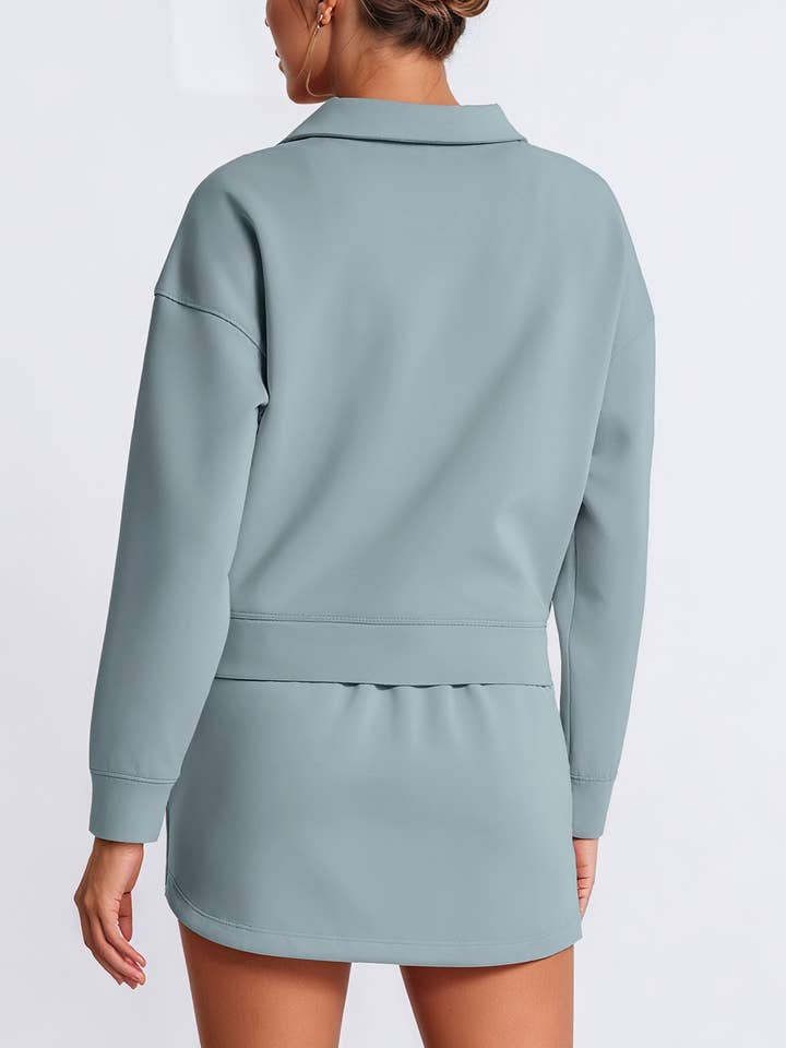 Rosa Clothing - Wholesale Top & Skirt Set - Women's - Lapel Collar Pullover Top & Lining Skirt Athleisure Set10