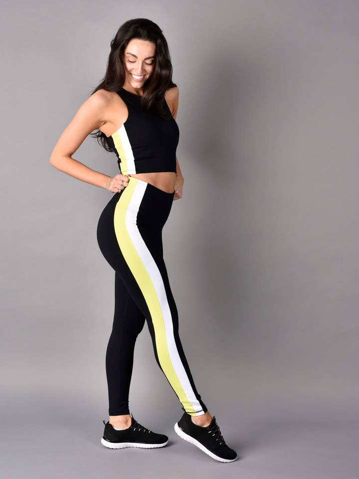 High Rise Matte Luxe Full Length Legging in Black Neon for wholesale by Wear Love More LLC