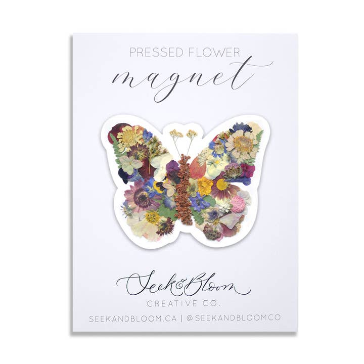 Borboleta com Flor Prensada, Íman de 3" por atacado de Seek & Bloom Creative Co.