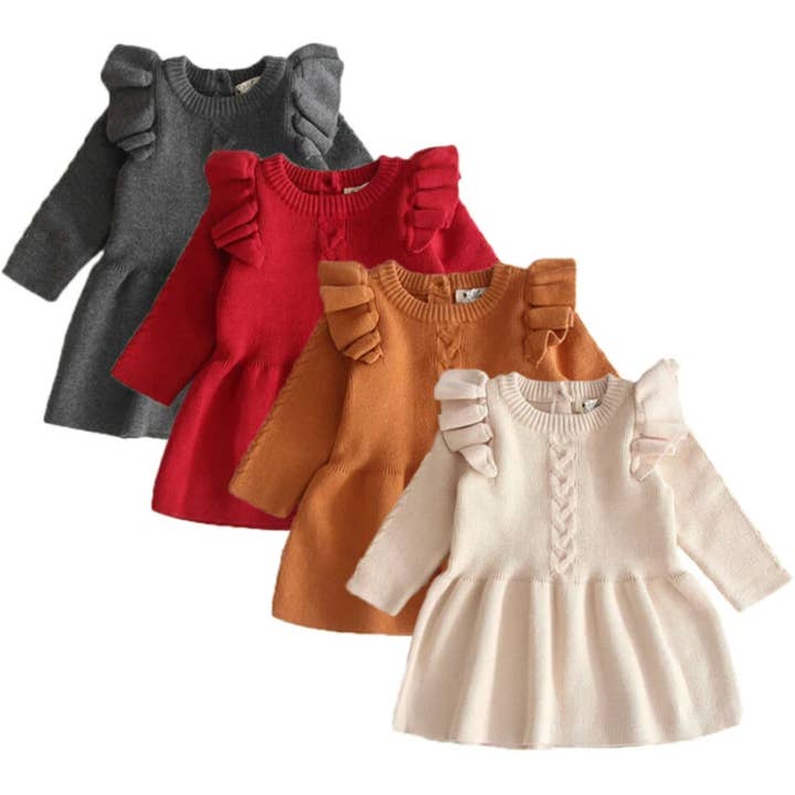 Fennco Styles - Wholesale Dress – Baby - Ruffle Knit Cotton Baby Girl Dress5