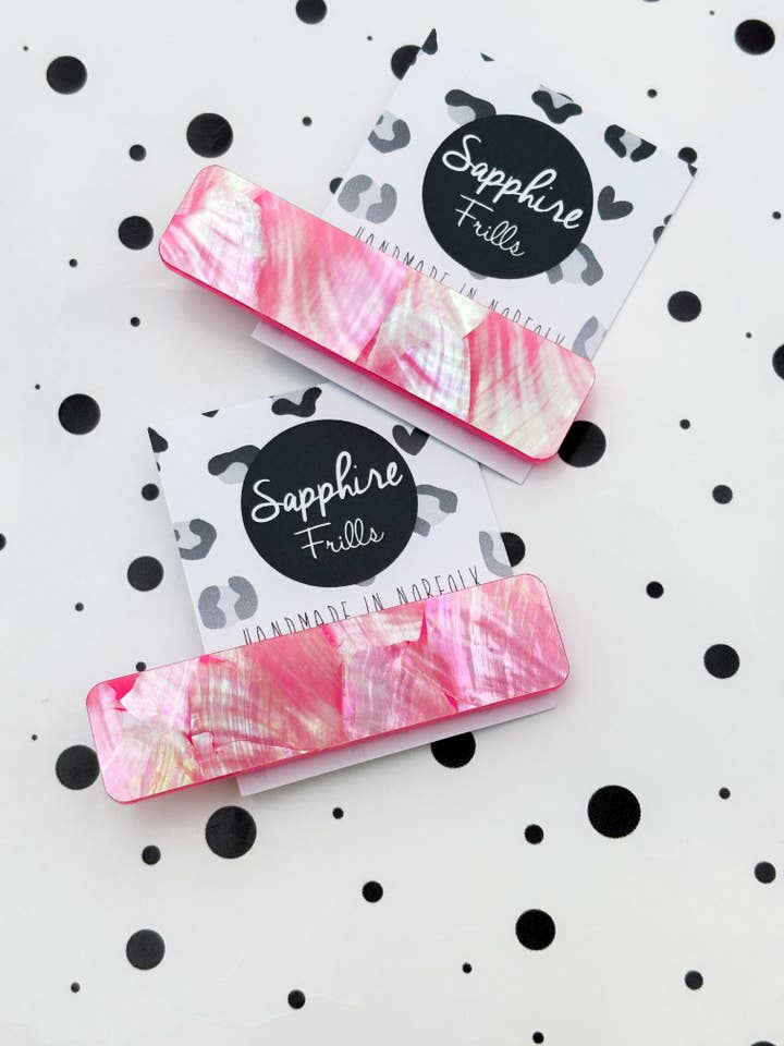 Pink Real Shell Rectangle Acrylic Hair Clip for wholesale by Sapphire Frills Ltd