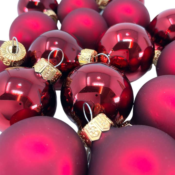 Burgundy Shiny Matte Polish Ball Ornaments 1.2 in Set 20 for wholesale by Pinnacle Peak Trading