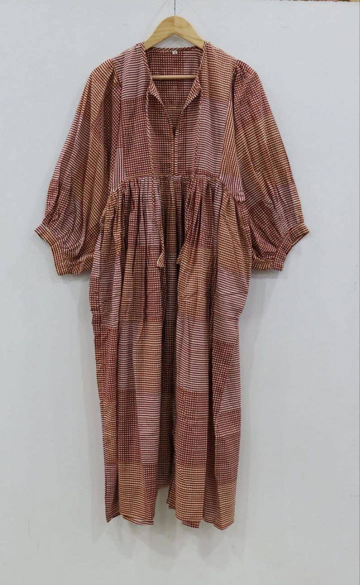 bhavnas boutique – wholesale Dress – Women's – Block Print Midi Dress Mini Dress Striped Long Cotton Dress4