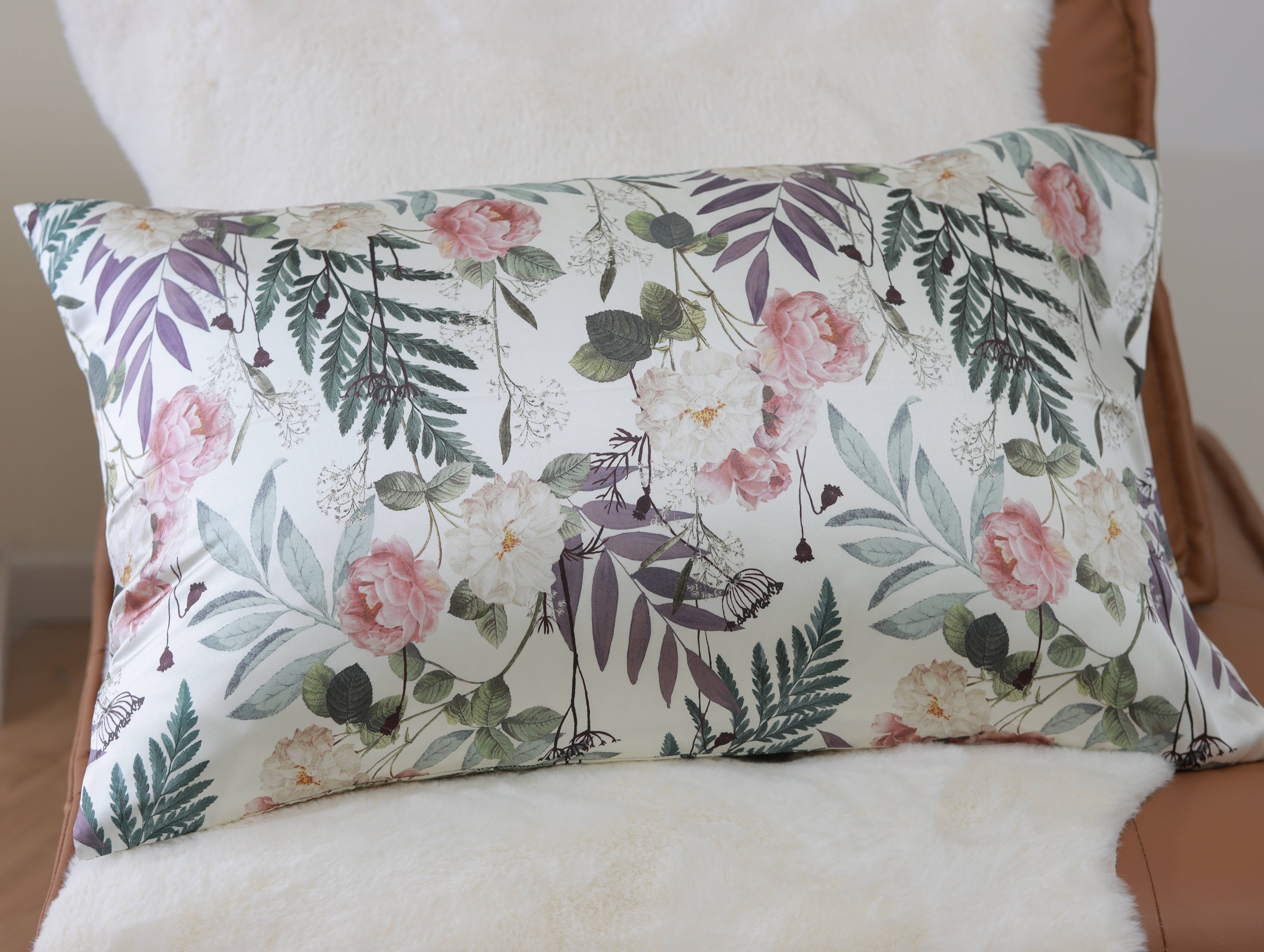 Lian Collection – Engroshandel Hovedpudebetræk – Pudebetræk i 100% morbærsilke: Pæon og Bregne4