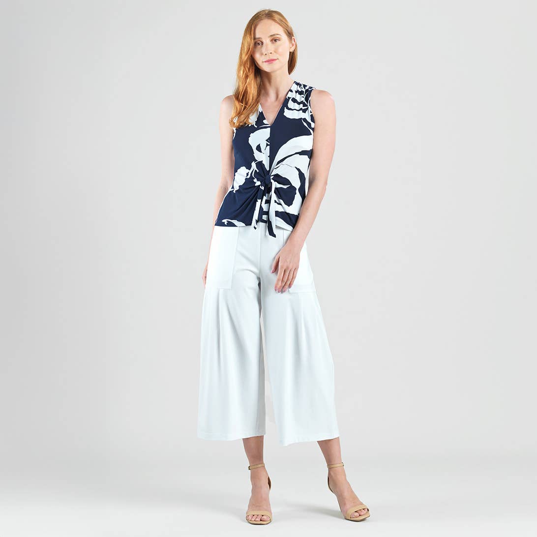 Navy White T49P29 - Sleeveless V-Neck Center Front Tie Top for wholesale on Faire6