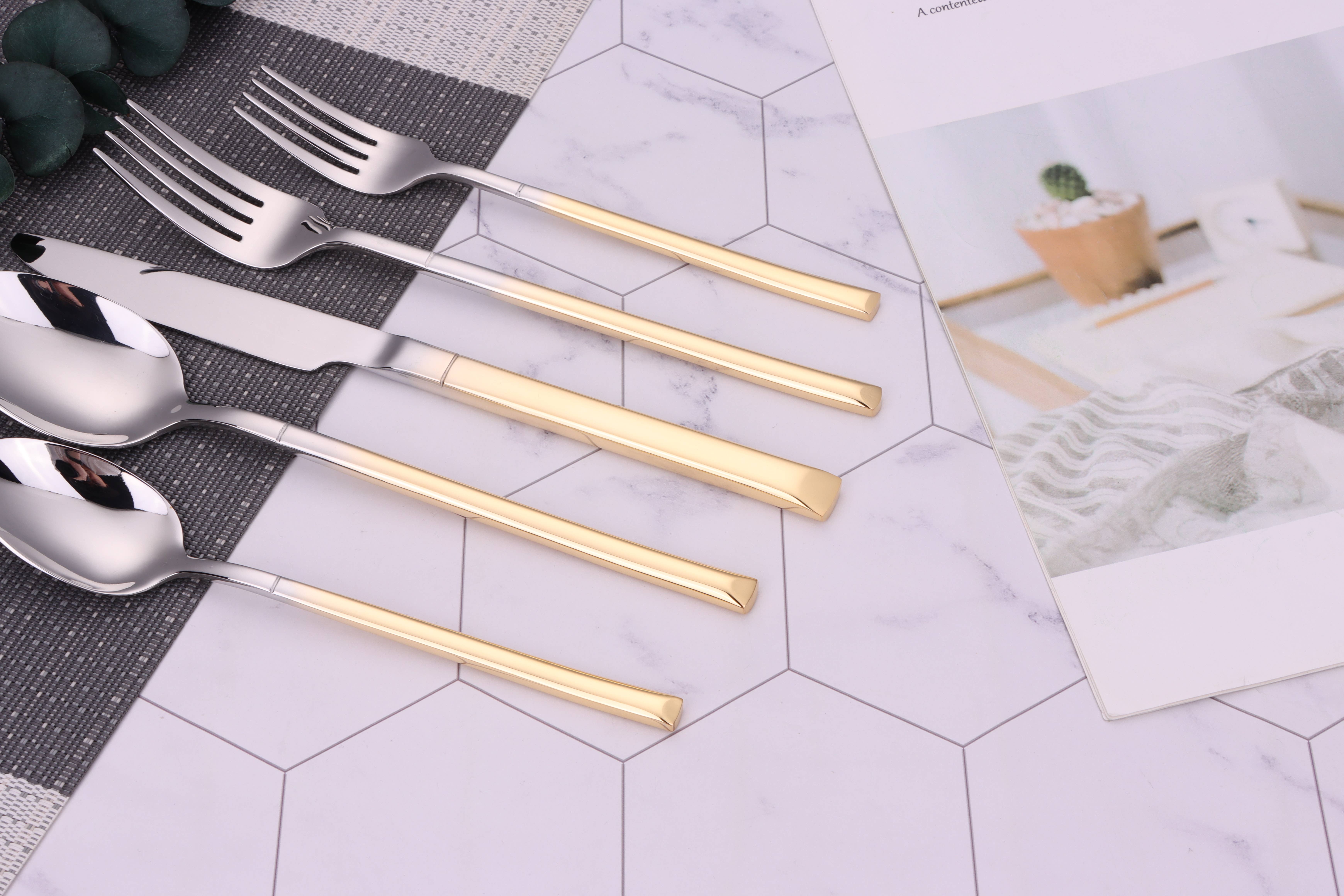 VIVIENCE - Wholesale Flatware Set - Simplicite 20 Pc Flatware with Gold Handles, Service for 42