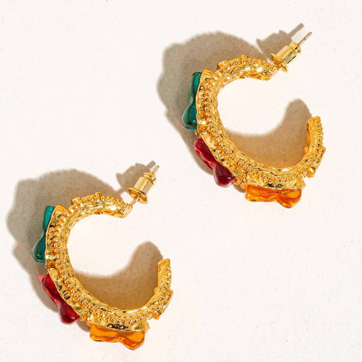 Multi Colored Florence 18K Gold Vintage Gemstone Large Hoop Earring for wholesale on Faire2