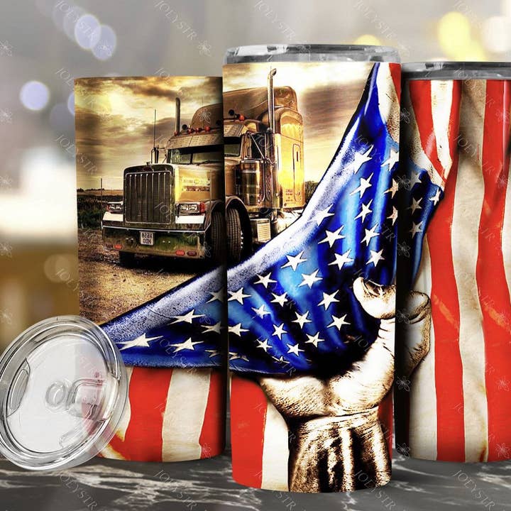 Semi Truck Flag Tumbler for wholesale by Fandangles