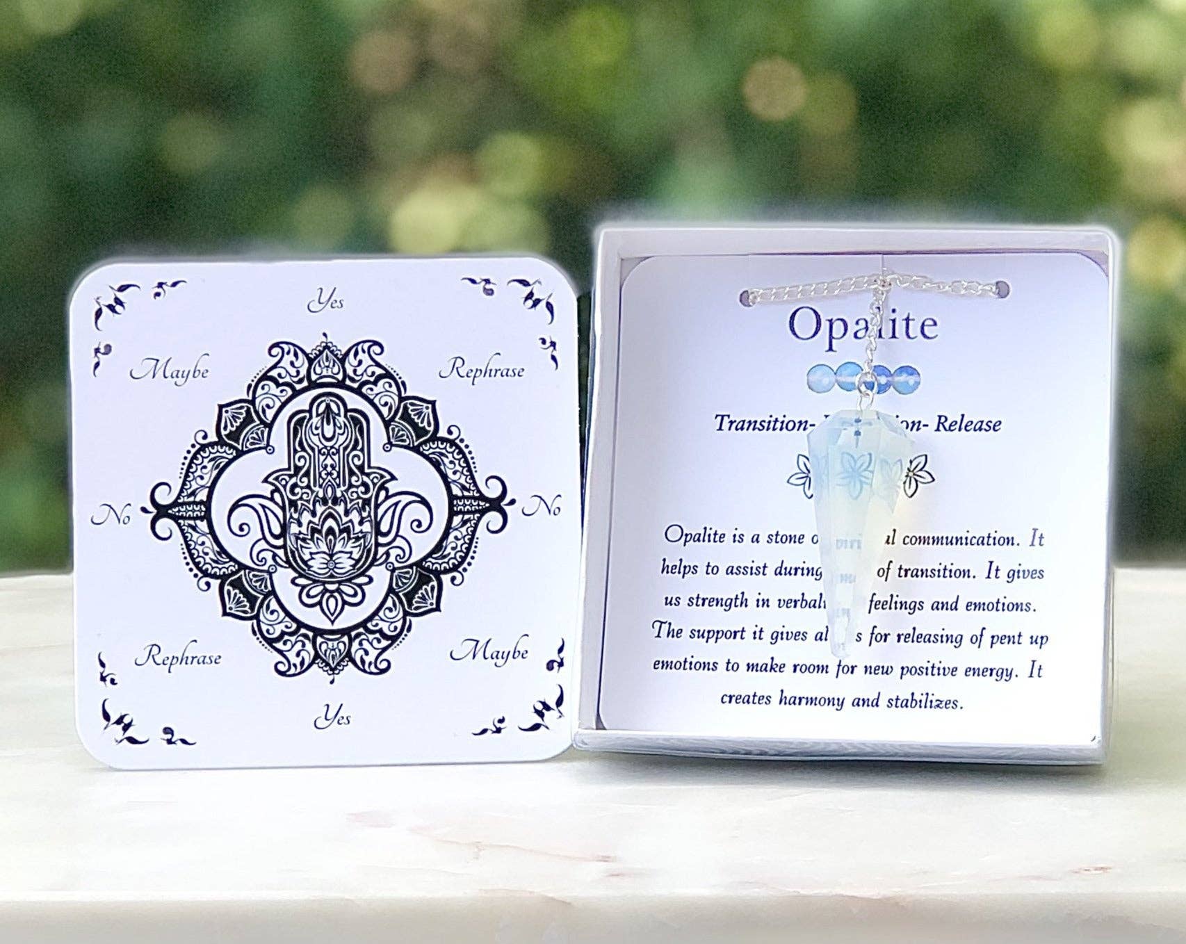 Mindful Intentions® - Wholesale Meditation Supplies - Opalite Pendulum with Pendulum Board & Instructions4