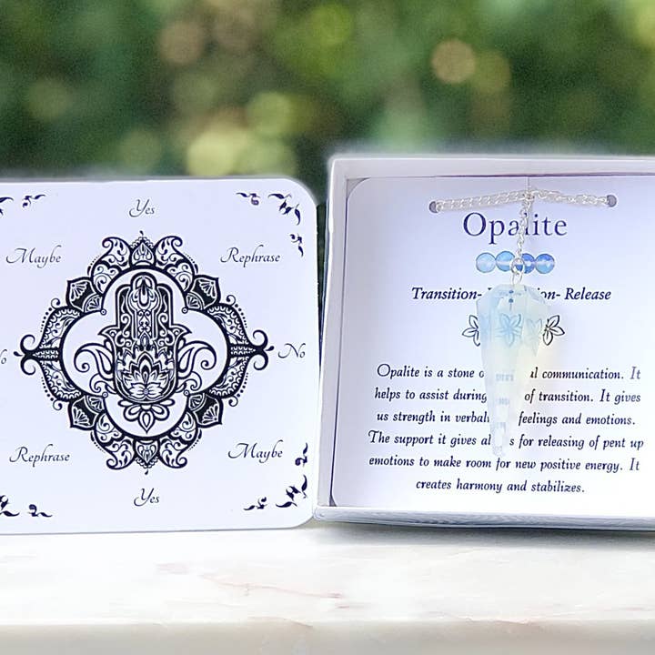Mindful Intentions® - Wholesale Meditation Supplies - Opalite Pendulum with Pendulum Board & Instructions4