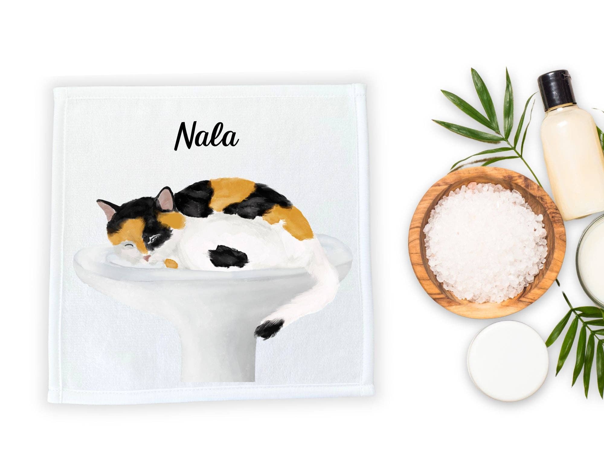 MerikaArt – Großhandel Waschlappen – Kaliko-Katze im Waschbecken Waschlappen5