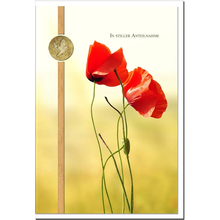 metALUm Sympathy Card B6 with 3D Decoration – Design Poppies in the Light – With Deepest Sympathy for wholesale by metALUm
