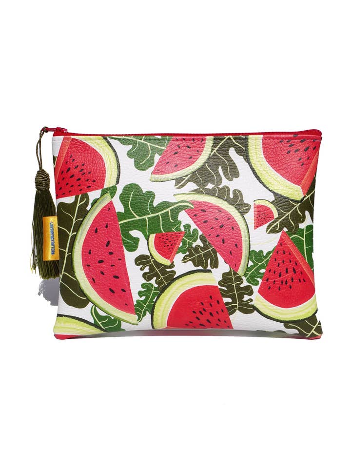 Sminkväska i veganskt läder av vattenmelon för wholesale av Lousurfacepattern