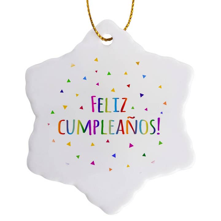 3dRose - Wholesale Ornament - 3dRose, Feliz cumpleaños - Happy Birthday in Spanish colorful rainbow text, Ornament7