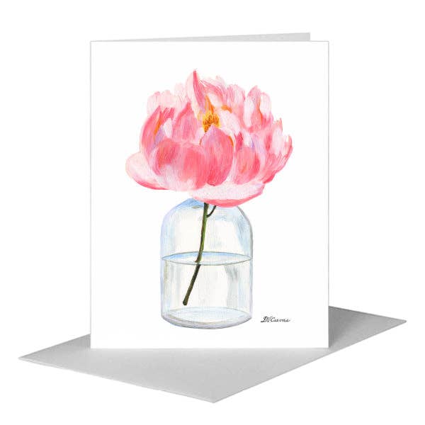 Kort flaske pæon, lykønskningskort (#8344A) for engroshandel hos Printed Canvas