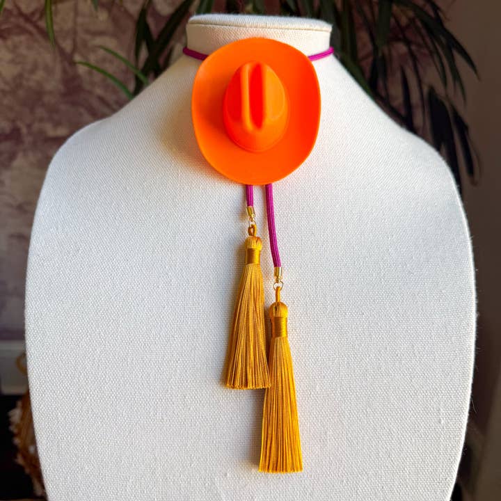 Cowboy Hat Bolo Burnt Orange with Fuchsia & Golden Yellow for wholesale by Rahya Jewelry Design